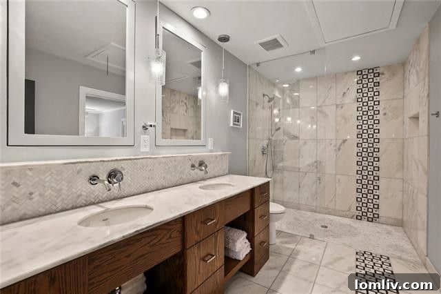 Luxurious master bathroom with oversized shower in a Lakewood Tudor