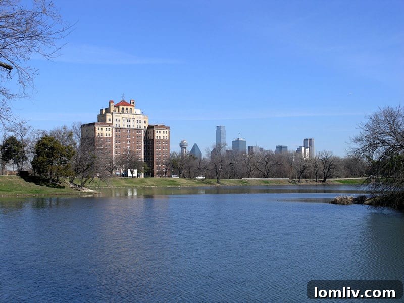 Lake Cliff Park offers stunning views of the Dallas skyline, once an amusement park
