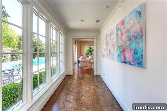 Chevron patterned oak floor leading to secondary living area in 2721 Manorwood Trail