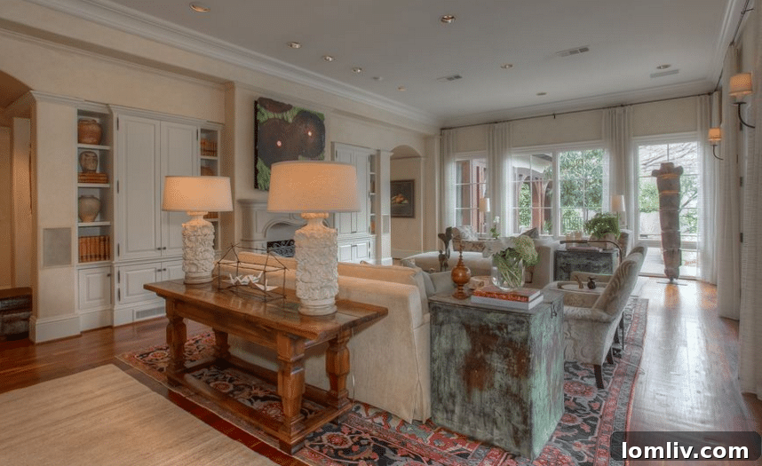 Spacious Living Room with Custom Walnut Floors