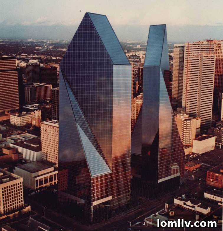 I.M. Pei's original Fountain Place concept with two towers