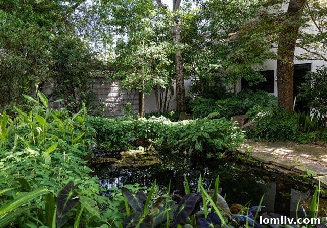 Panoramic view of the private outdoor living space and pool area