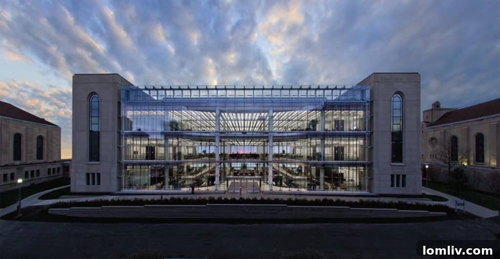 Loyola University Chicago: Richard J. Klarchek Information Commons - exterior view showcasing its unique design.