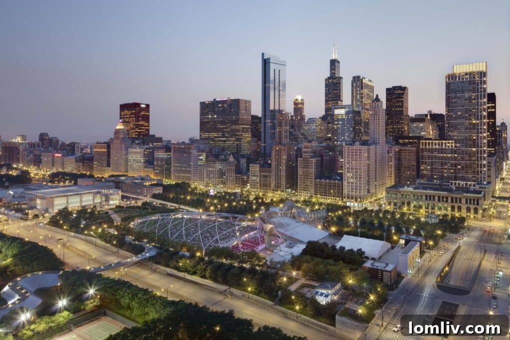 The Legacy at Millennium Park, Chicago - a slender residential tower rising above historic structures.