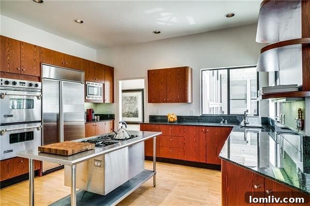 Modern Kitchen with Cherrywood Cabinets and Stainless Steel Appliances