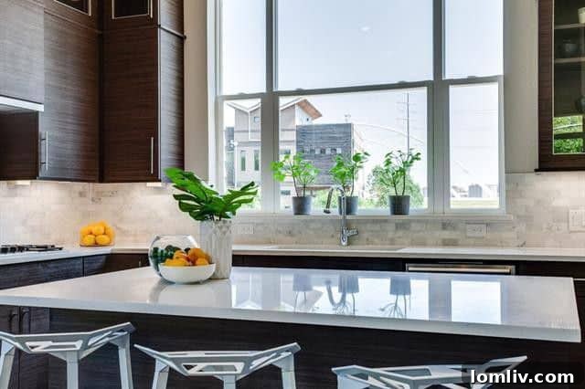 Modern luxury kitchen with stainless steel Bosch appliances in North Oak Cliff condo