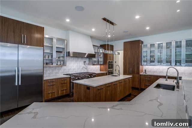 Fourth of July Luxury Unleashed: Preston Hollow's Transitional Party Estate 5 9807 Inwood Road - State-of-the-art gourmet kitchen with large island