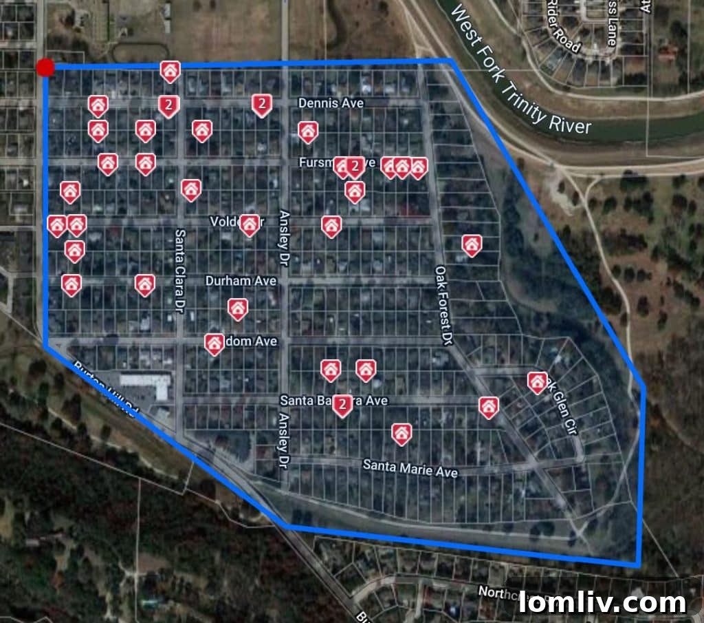 The close proximity to the scenic Trinity River adds significant appeal to the Sunset Acres neighborhood.