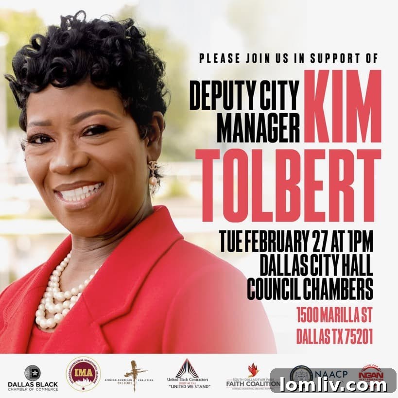 Kimberly Bizor Tolbert Takes Interim Reins in Dallas 3 Local leaders show support for Kimberly Tolbert at Dallas City Hall.