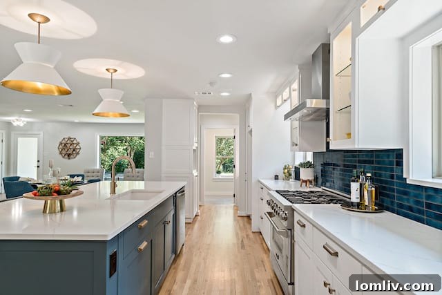 Elegant Wet Bar with Mid-Mod Backsplash and Floating Fireplace