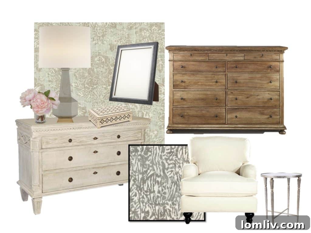 Bedroom concept board designed by Kim Armstrong, showcasing her vision for a stylish and functional space.