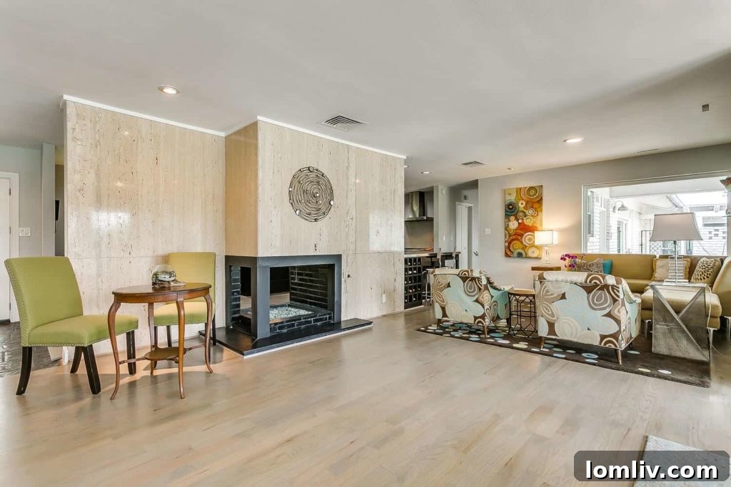 Midcentury Chic in Ridglea Hills Designed for Dazzling Gatherings 6 The open floor plan and elegant mid-century design of 4036 Tamworth create a highly hospitable atmosphere.