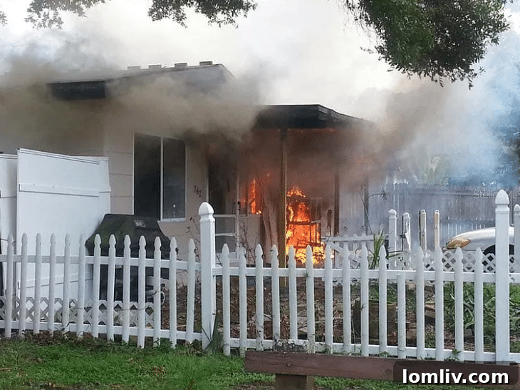 Another perspective of the house fire featured in the property listing