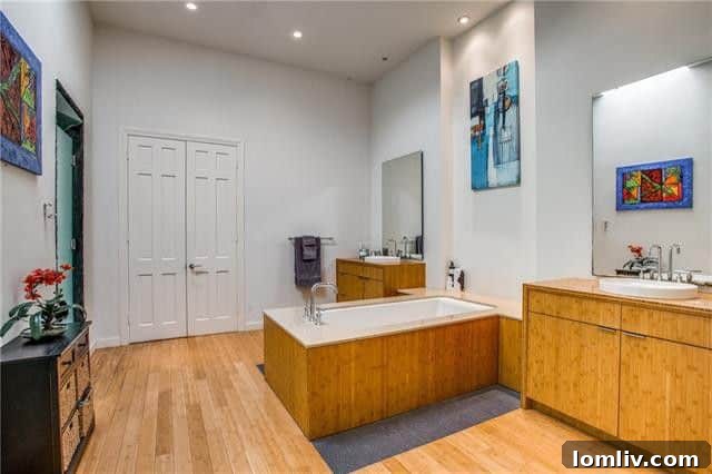 Spacious Oak Cliff Contemporary: Built for Bliss, Designed for Downtime 8 A luxurious, renovated master bathroom at 731 Kessler Lake Drive, featuring a modern multi-head shower with serene views of surrounding trees.