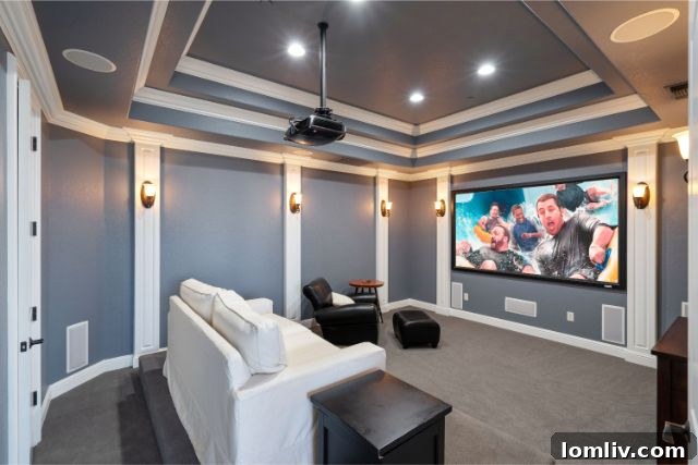 Comfortable Media Room with Projector Screen for Home Cinema
