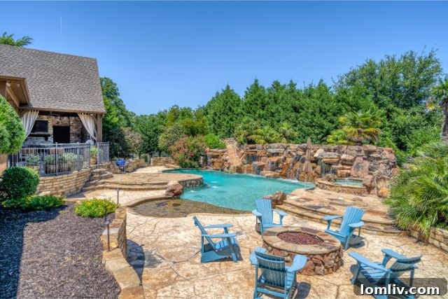 Expansive Resort-Style Pool with Waterfalls and Lush Landscaping