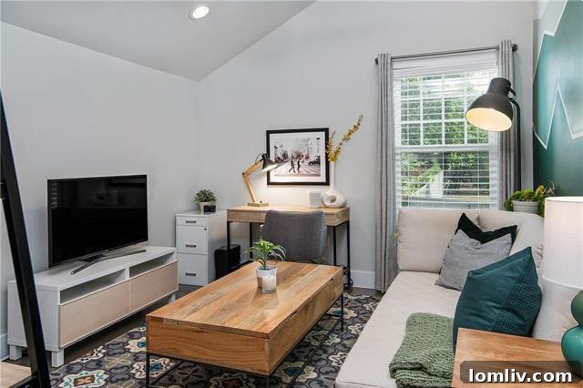 Versatile Upstairs Bedroom Transformed into a Stylish Home Office and Den