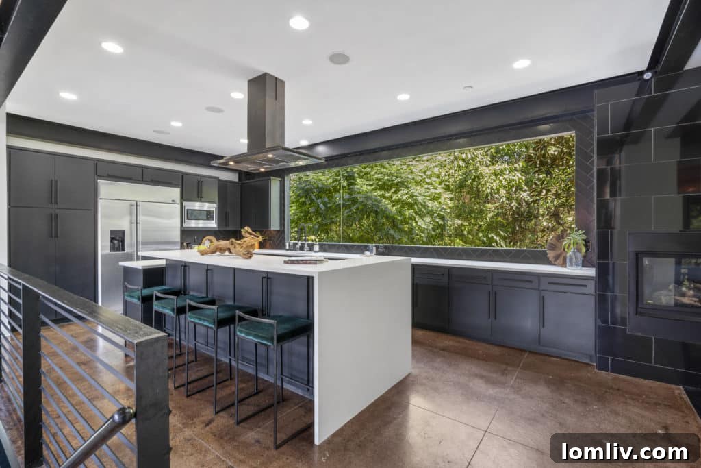 Elegant Dining Room with Scenic Views and Gas Fireplace