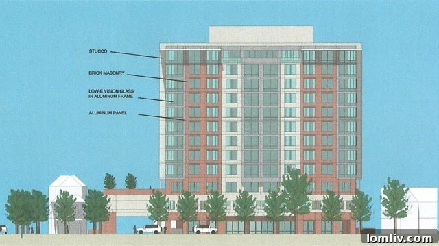 Single rendering of the proposed 13-story retirement home in Dallas