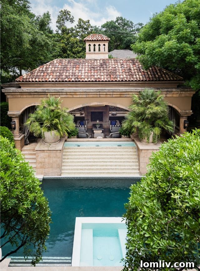 Expansive backyard patio with stylish outdoor furniture