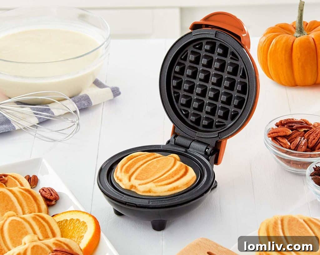 Mini Pumpkin Waffle Maker Machine for individual festive breakfast waffles