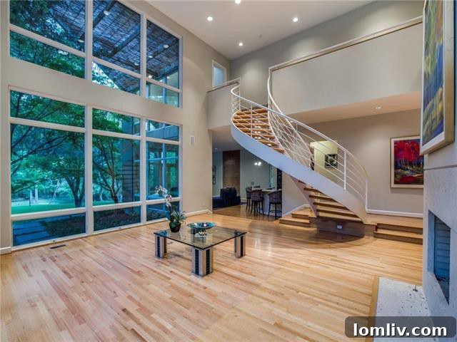 Elegant interior living space of the Dallas luxury home with natural light