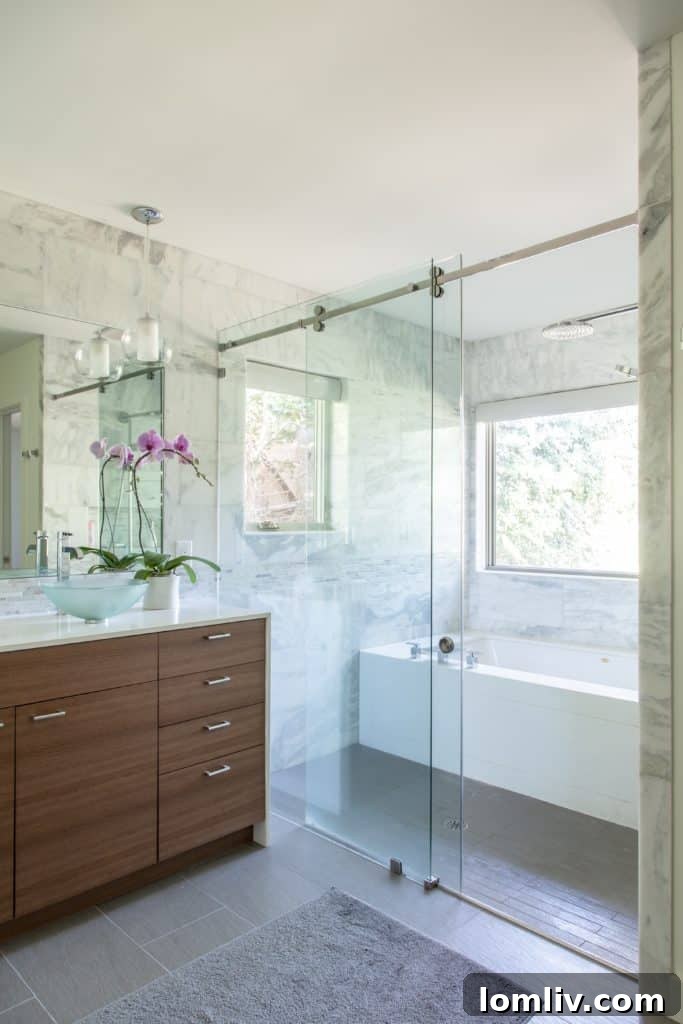 After renovation: A bright, functional, and spacious bathroom perfectly suited for a modern family of four.