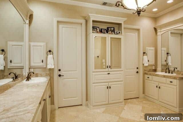 Elegant Bathroom with Travertine and Granite Finishes