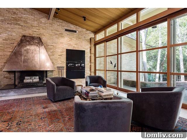 Detailed view of midcentury furniture and architectural features