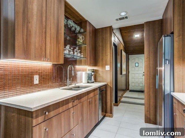 Modernized Midcentury Kitchen - Quartz Countertops, Warm Wood Cabinets