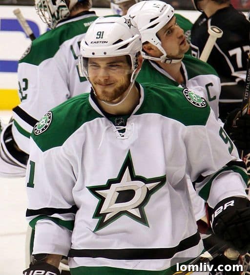 Tyler Seguin, number 91 for the Dallas Stars, an NHL ice hockey player.