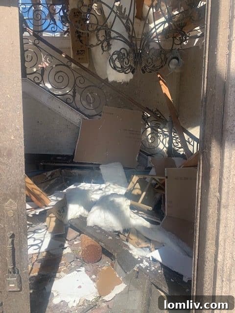 Close-up of debris and personal belongings scattered inside Tyler Seguin's tornado-damaged residence, highlighting the devastation.