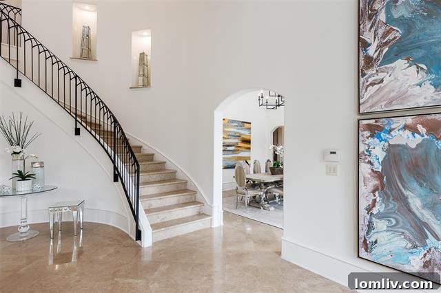 Expansive double-height foyer featuring a grand sweeping staircase in a luxury Dallas home