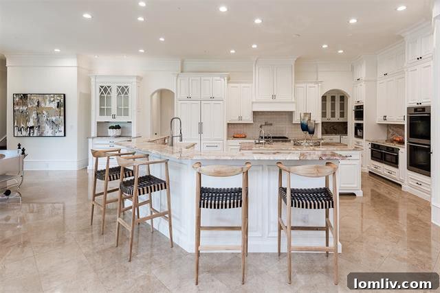 Spacious gourmet kitchen featuring a large central island and high-end stainless steel appliances