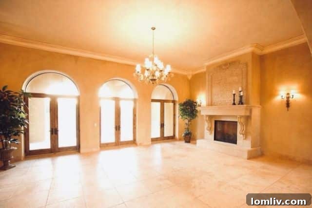 Elegant living room interior featuring custom millwork and comfortable seating