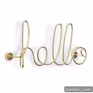 Umbra Hello Brass Wire Wall Decor, modern script lettering