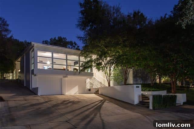Mid-Century Modern Rivercrest Home Exterior with Japanese Maple Trees