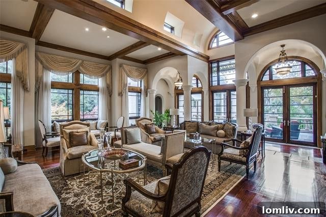 Coram Deo great room with massive limestone fireplace and high beamed ceiling, a true statement room