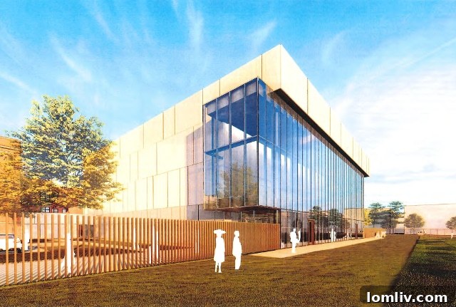 Architectural rendering of the North Dallas High School athletic addition, featuring a glass 'overlook' box