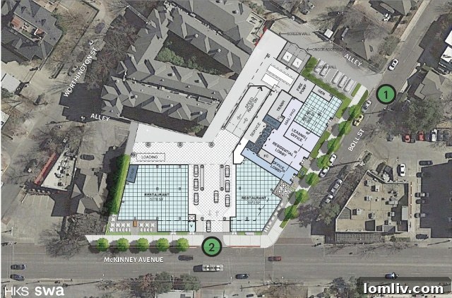 Diagram showing improved traffic flow for the McKinney and Boll building, with a new valet entrance