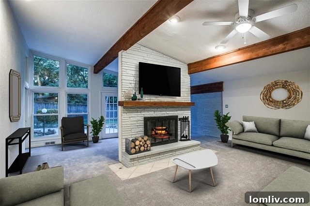 After staging, integrating the fireplace as a design element