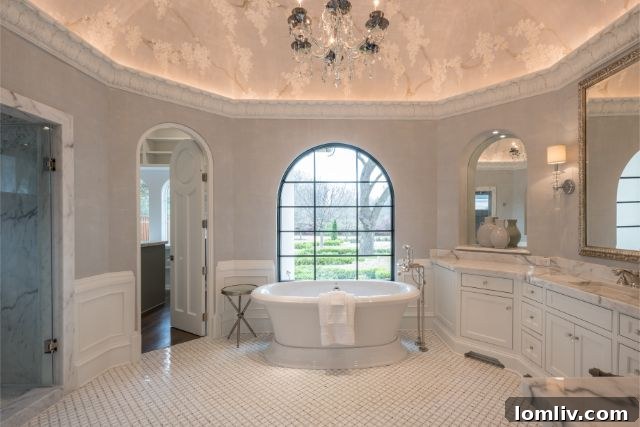 Master Bathroom with Hand-Painted Ceiling and Crystal Chandelier