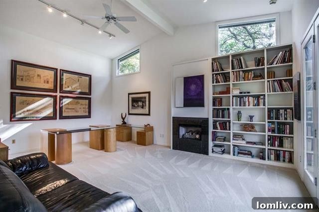 Attached Study with Built-in Bookcases and Clerestory Windows