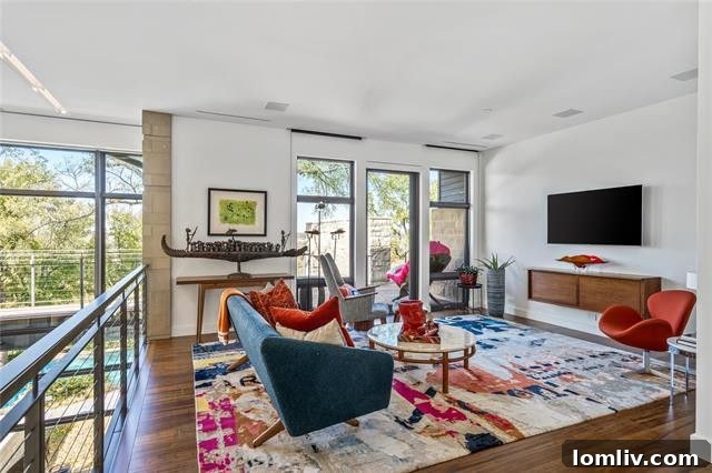 A Phoenix in Glass: Fort Worth's Modern Marvel 13 Spacious Living Room with Natural Light