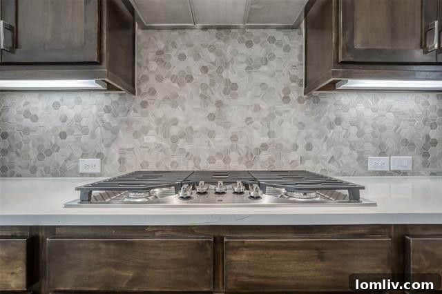 Luxurious gourmet kitchen with modern appliances and island