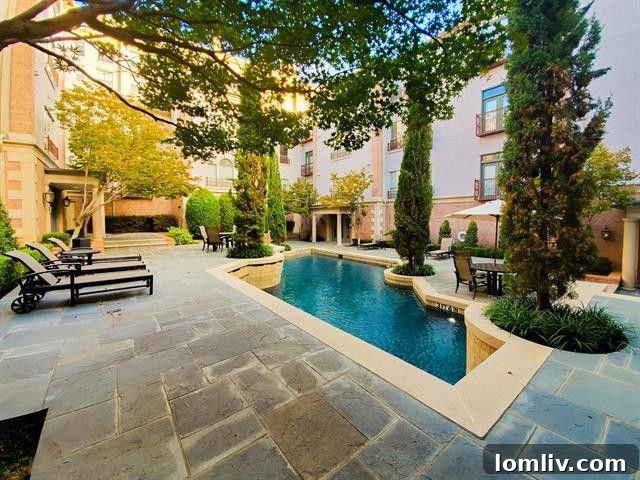 State-Thomas Dallas condo exterior with pool and courtyard views