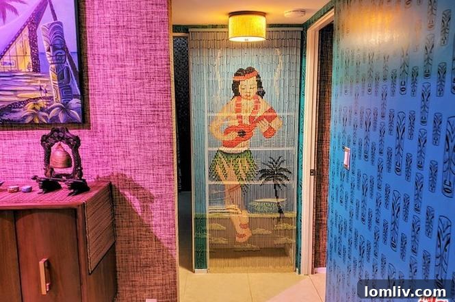 Another view of the retro-themed bathroom