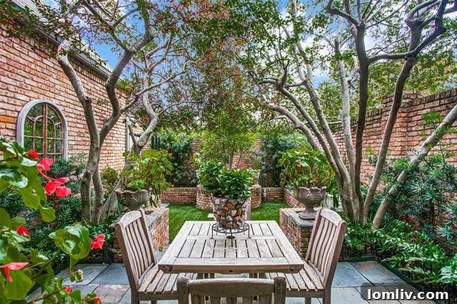 Serene and private picturesque courtyard, perfect for outdoor relaxation and dining.