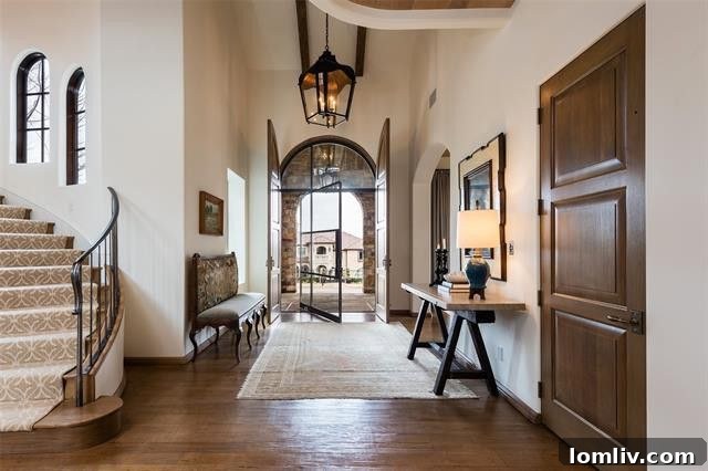 Vaquero Home Entrance with Dramatic Steel and Glass Door