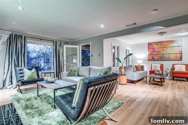 Modern interior with high ceilings and custom windows at 8463 Santa Clara Drive